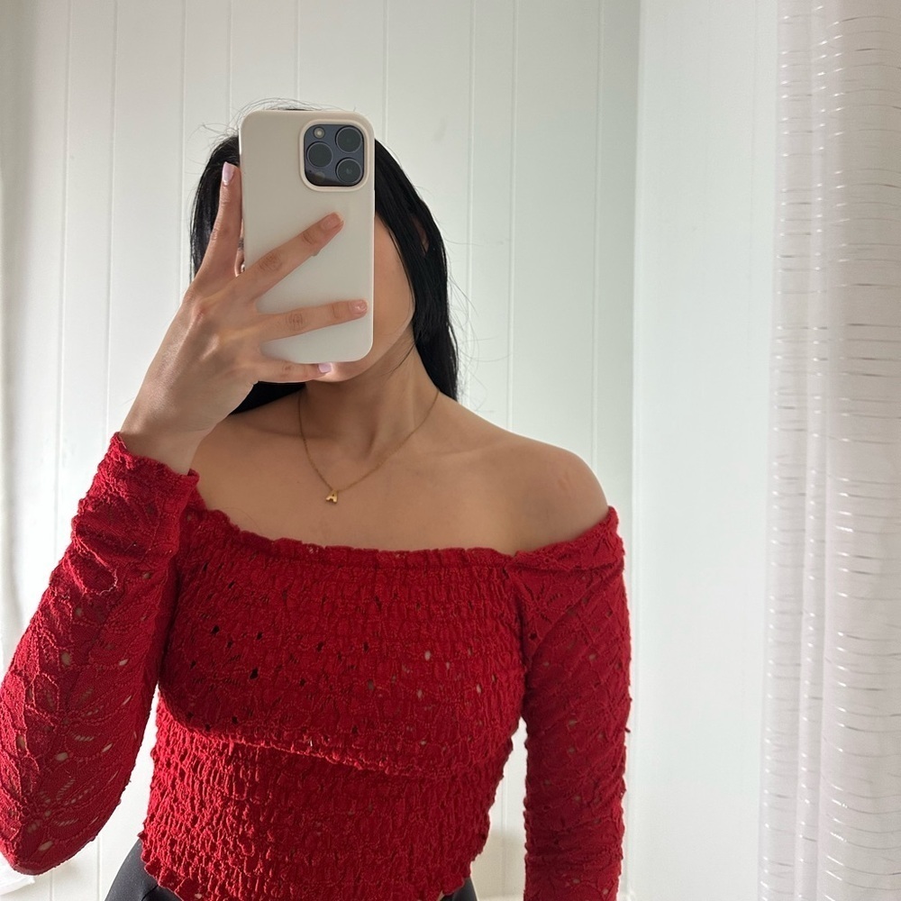 Elegant Red Off-Shoulder Sweater